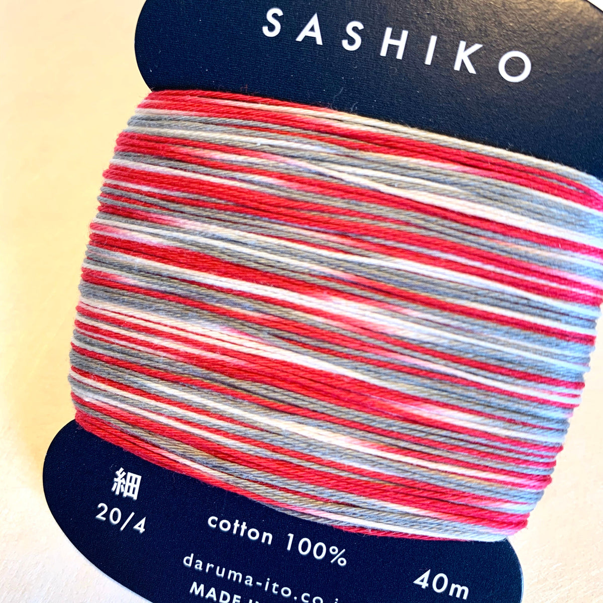 Daruma - Cotton Sashiko Thread 40m Card 20/4 - #403 Variegated Red White and Gray