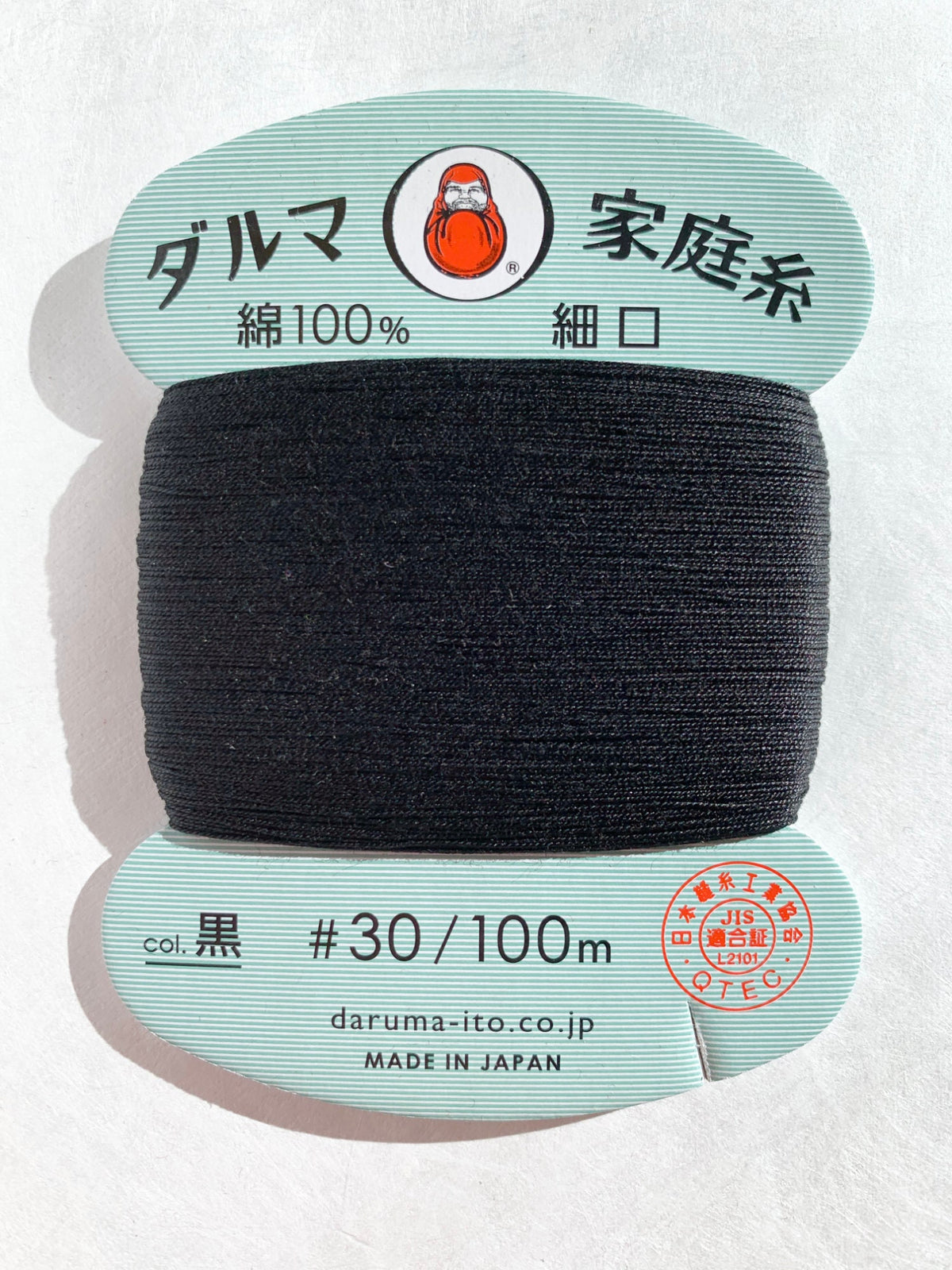 Daruma - Cotton Hand Sewing Thread Size #30 100m Card - Color Kuro Black