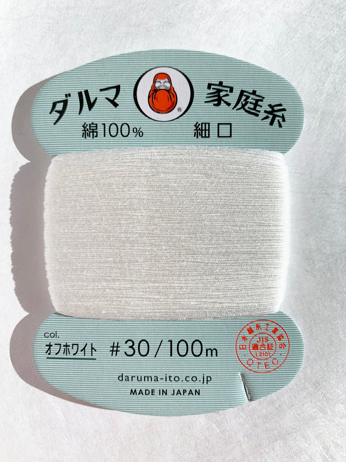 Daruma - Cotton Hand Sewing Thread Size #30 100m Card - Color Off-White Ivory Cream