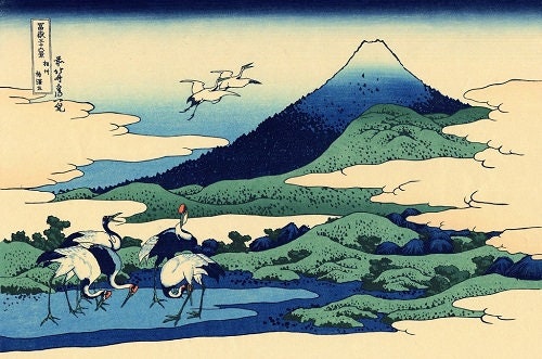 Olympus - Hokusai Collection "Umezawa Hamlet Fields" Cotton Sashiko Sampler Cloth - White or Navy