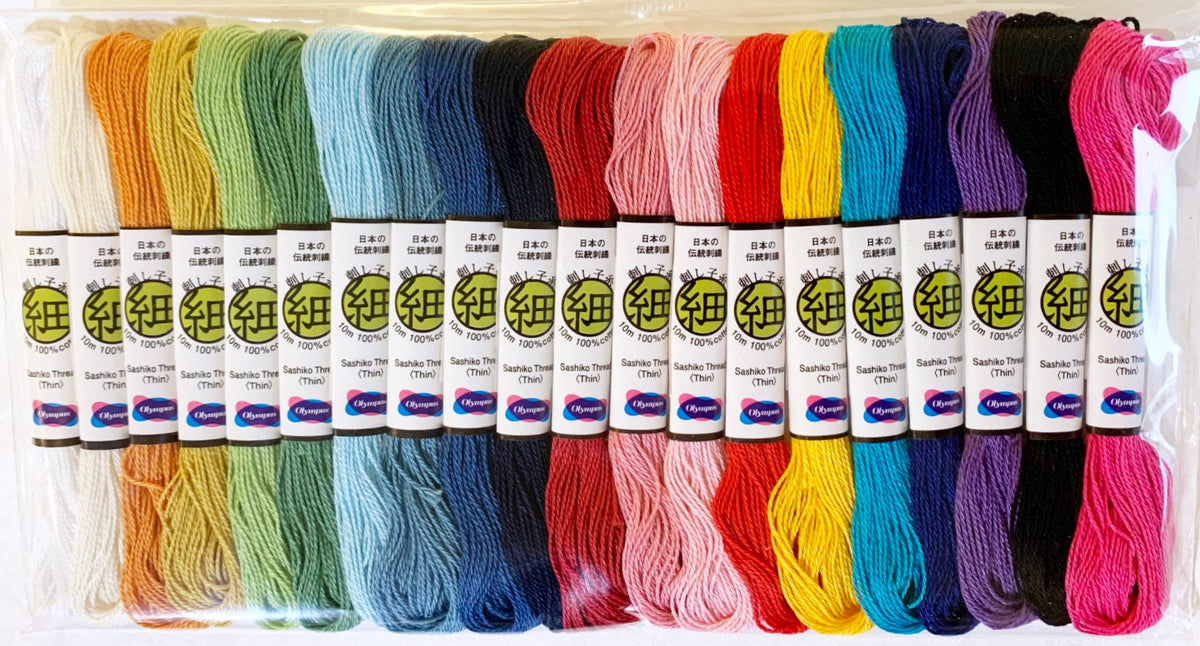 Olympus - Thin Cotton Sashiko Thread 10m Skeins Set of 20 Colors - Assorted Colors