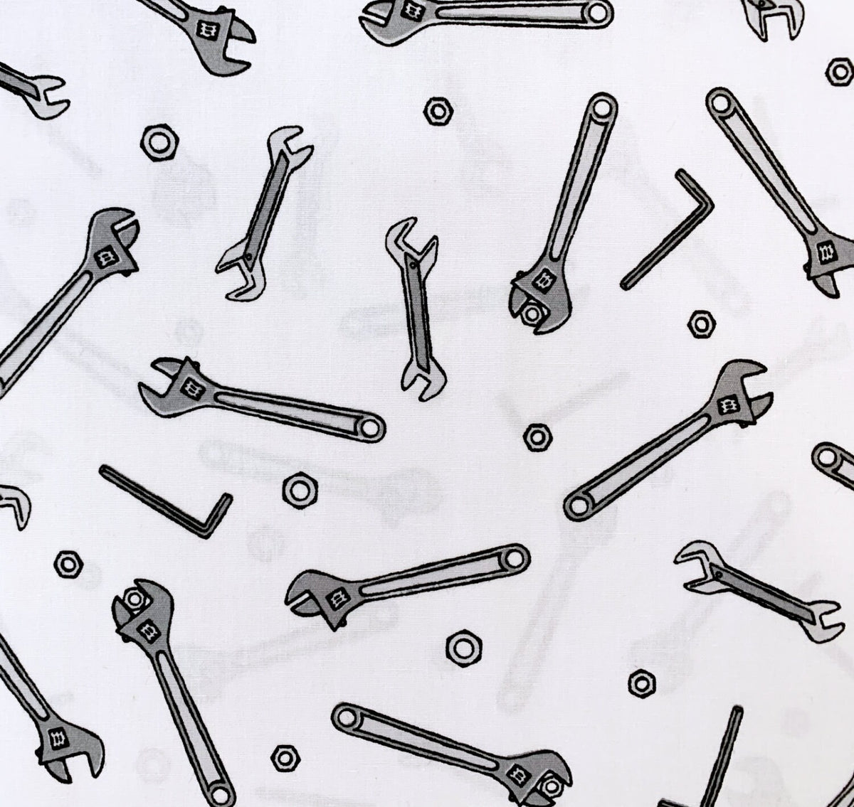 Sevenberry - SALE Wrenches Cotton Fabric - White