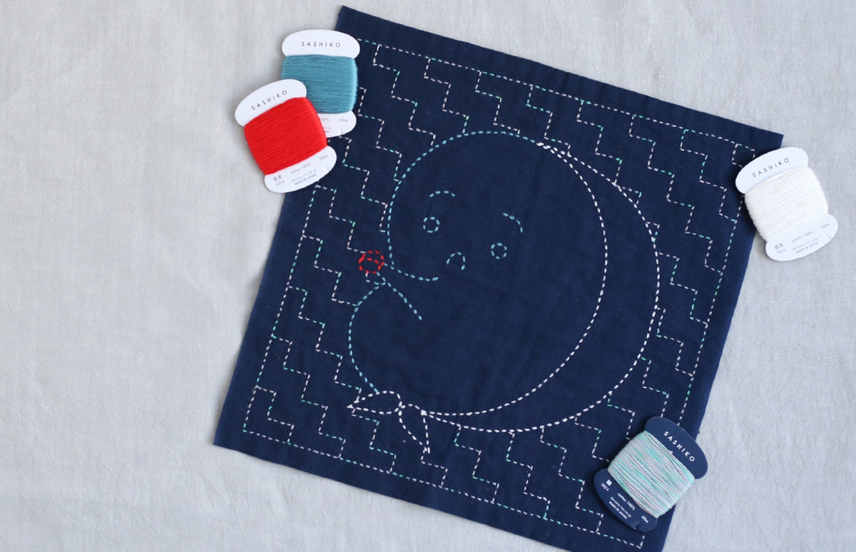 Daruma - Seigaiha Waves Cotton Sashiko Fukin Sampler Cloth - Blue or White