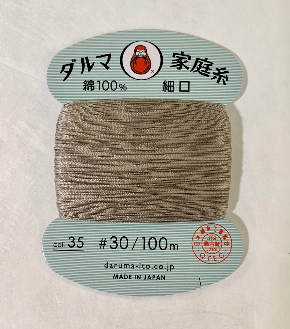 Daruma - Cotton Hand Sewing Thread Size #30 100m Card - Color #35 Ash Gray