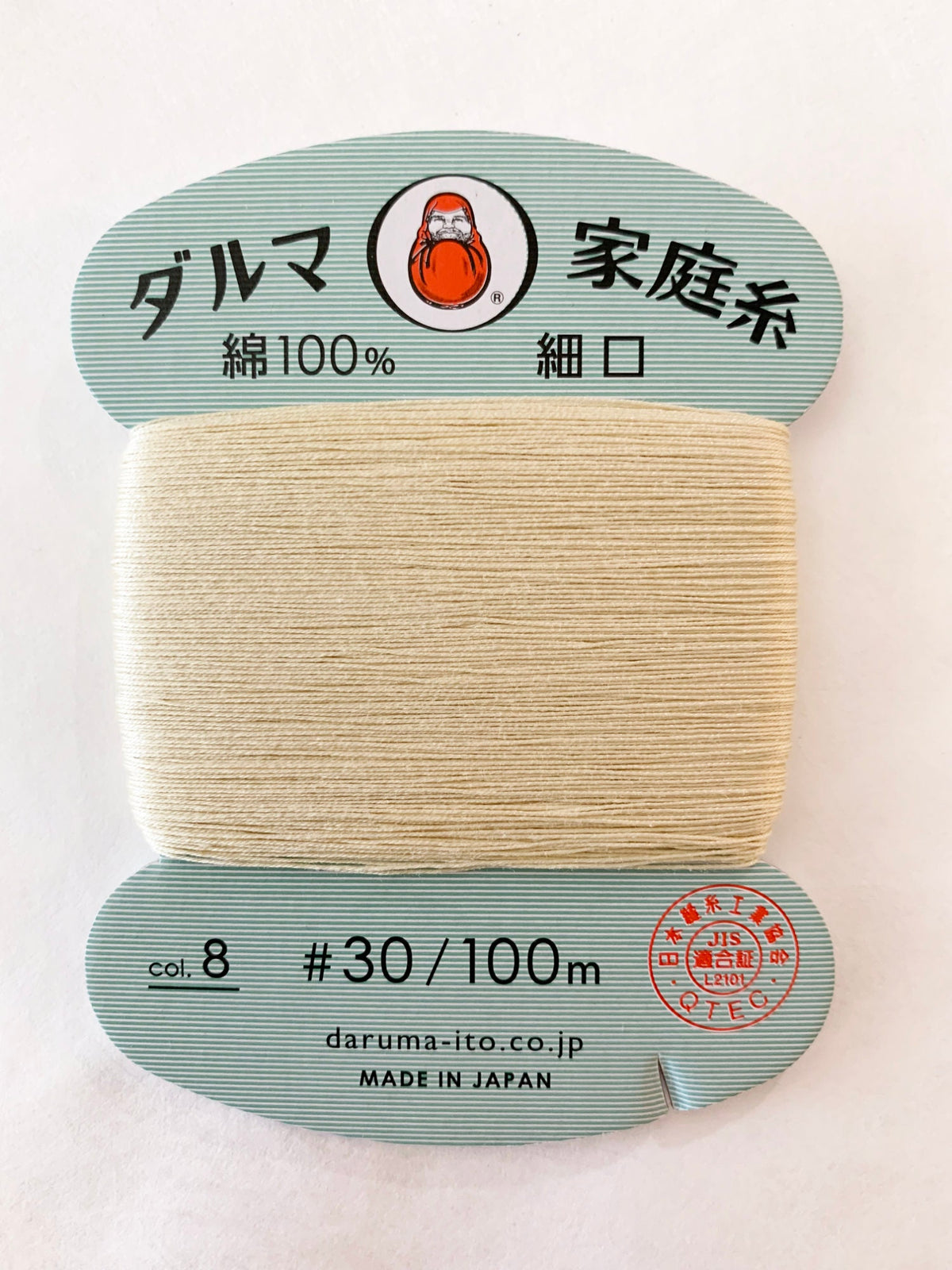 Daruma - Cotton Hand Sewing Thread Size #30 100m Card - Color #8 Cream