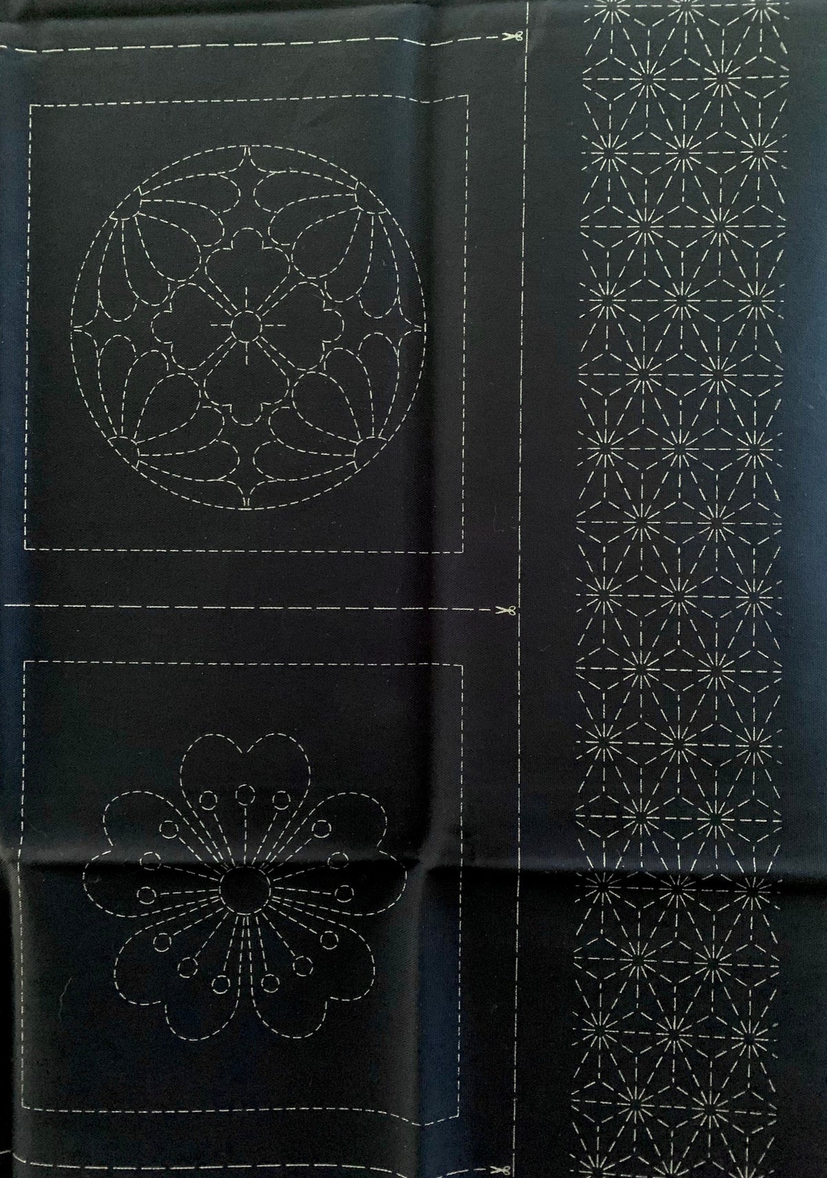 Orimono Imports - Sashiko Garden Blocks Sashiko Washout Fabric Panel