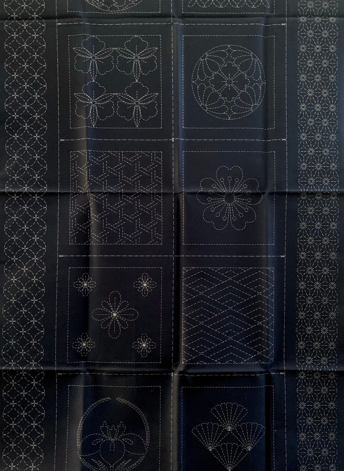 Orimono Imports - Sashiko Garden Blocks Sashiko Washout Fabric Panel