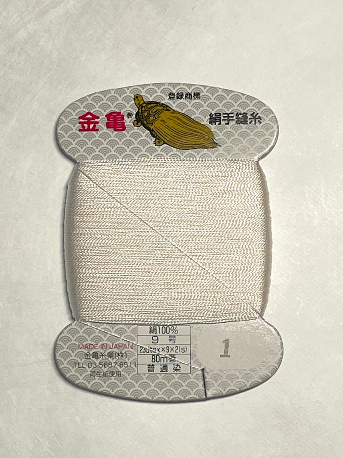 Kinkame - Silk Hand Sewing Thread 80m Card - Color #1 Pearl