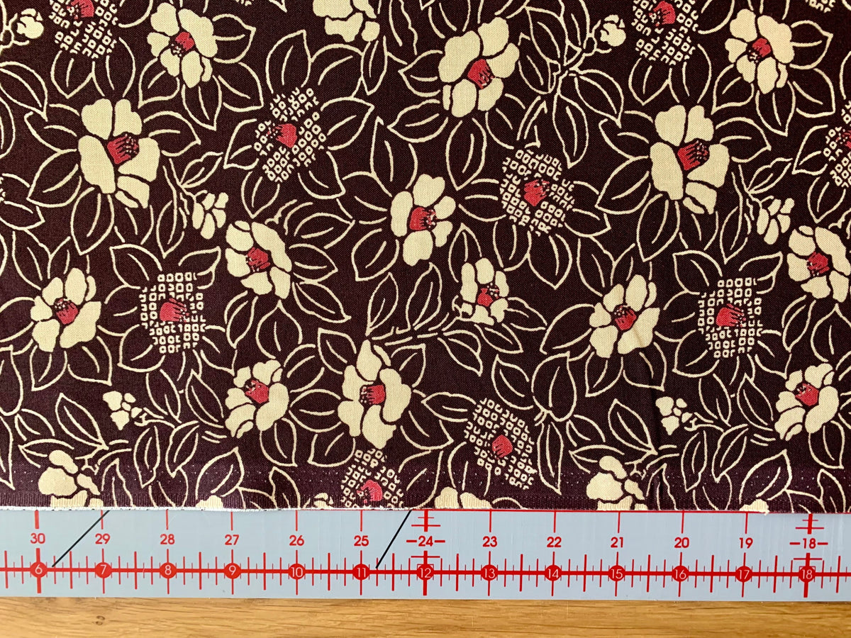 Blooming Camellias Japanese Cotton Fabric KW 3515-36D plum beige