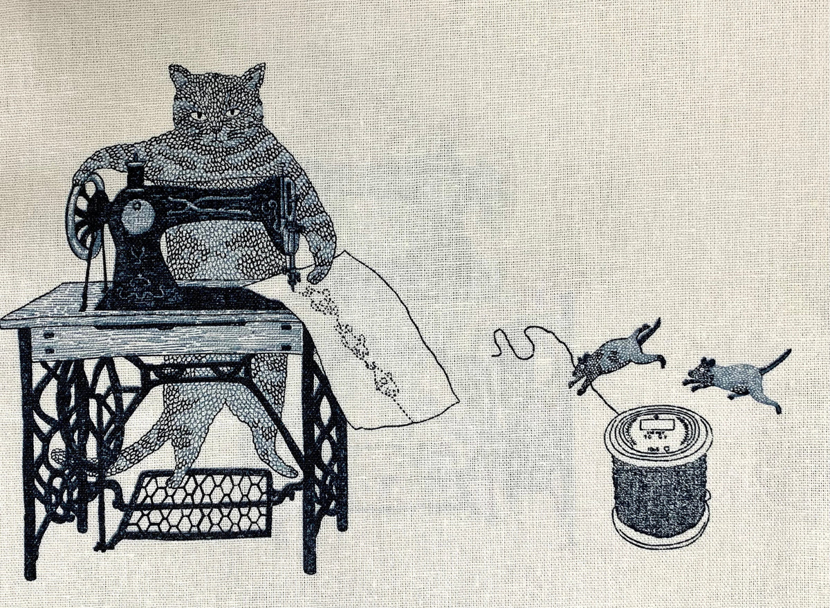 Koizumi - SWATCHES Purr-Fect Stitches Cats with Sewing Machines Cotton/Linen Canvas