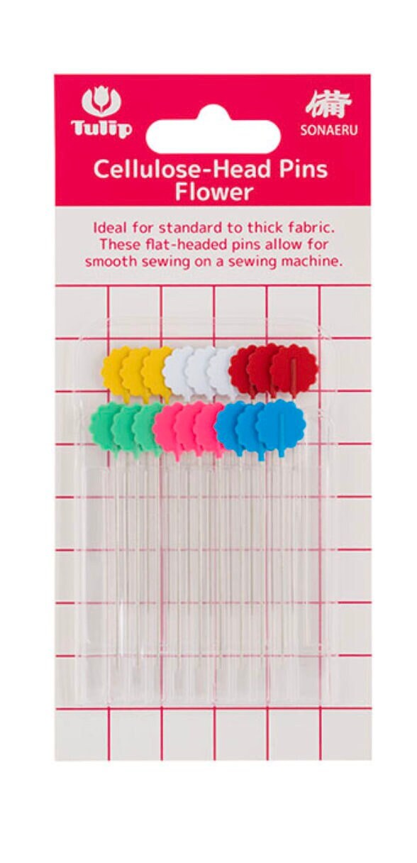 Tulip SONAERU 備 18 Cellulose-Head Pins Flower shape for thick fabric SC-025 yellow white red green pink blue