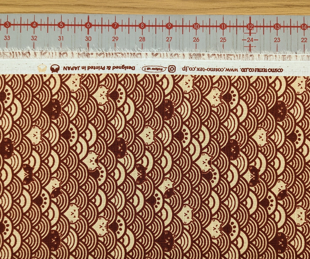Waves with Cats Cosmo Japanese cotton dobby fabric AP41903-2A red