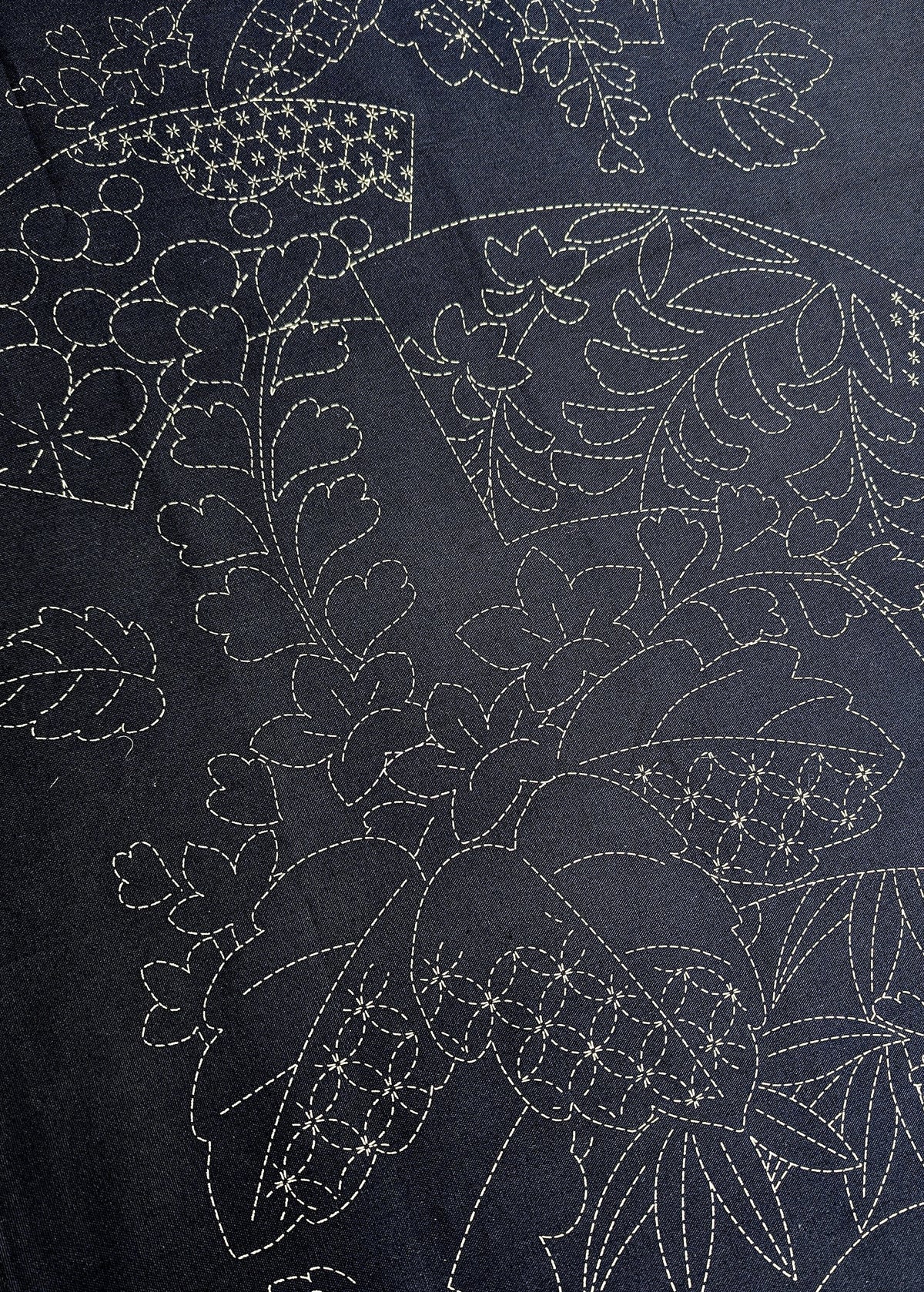 Orimono Imports - Patterned Fans Sashiko Washout Fabric Panel - Navy