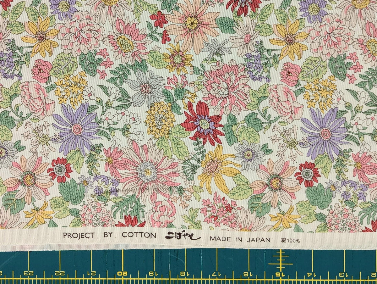 Summer Flowers Kobayashi Japanese cotton twill fabric KTS7030-A pink, purple & yellow
