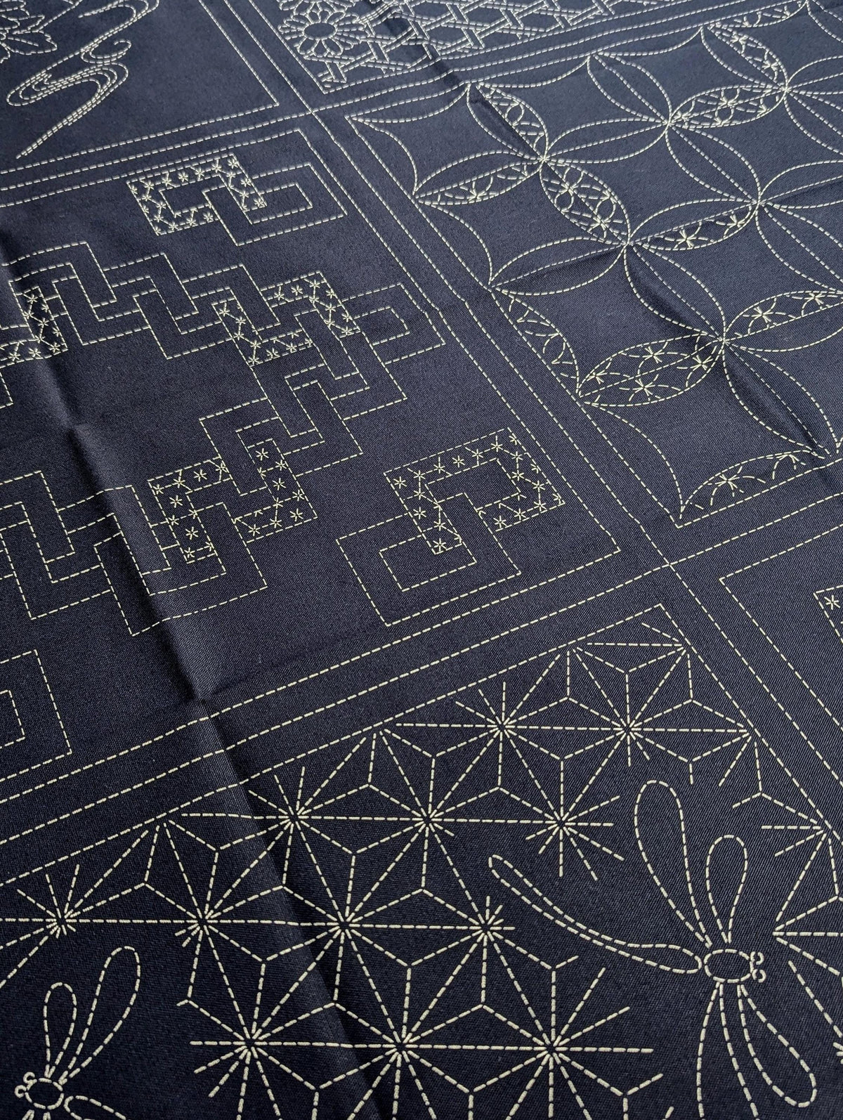 Orimono Imports - 6 Patterned Blocks Sashiko Washout Fabric Panel