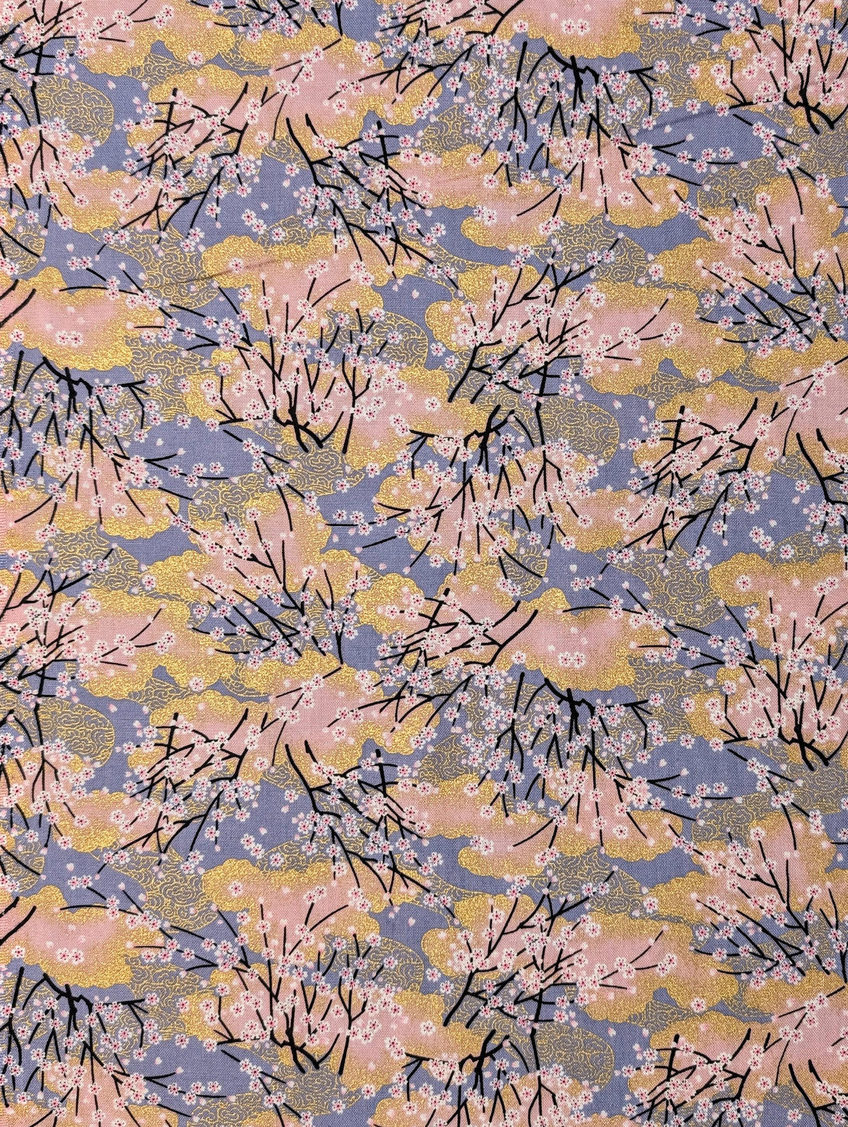 Cherry Blossom Trees with Gold Japanese cotton fabric A-45000-68 D pink & gray