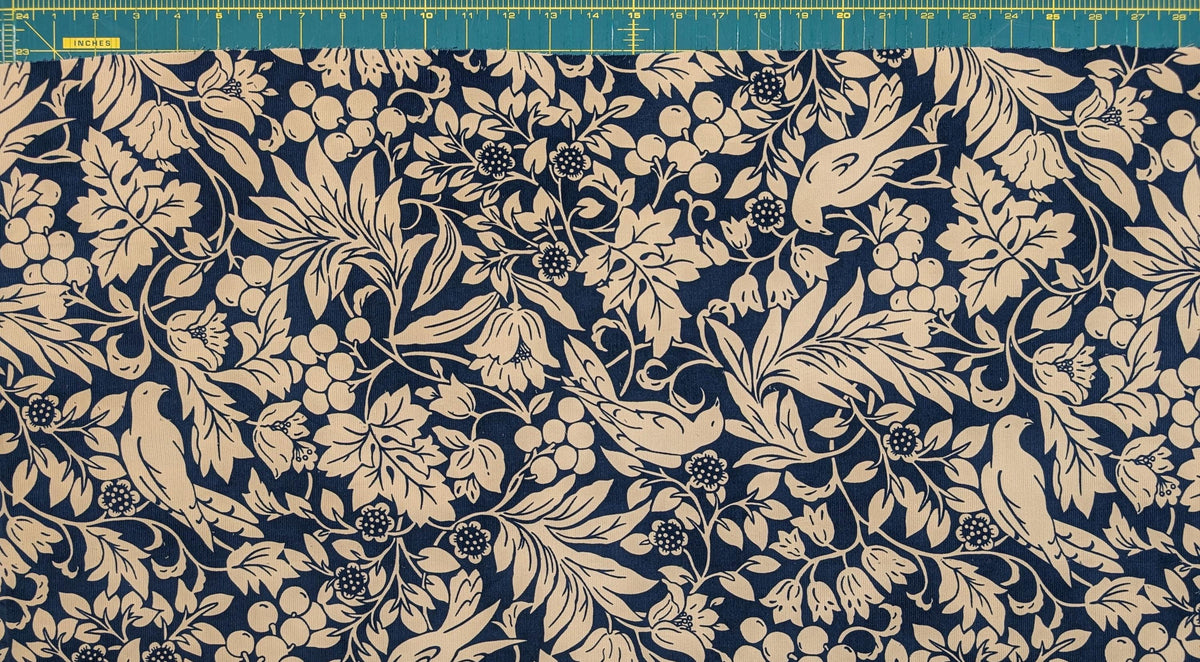 Kobayashi - NEW Botanical Doves Pin Wale Cotton Corduroy - Ivory & Blue