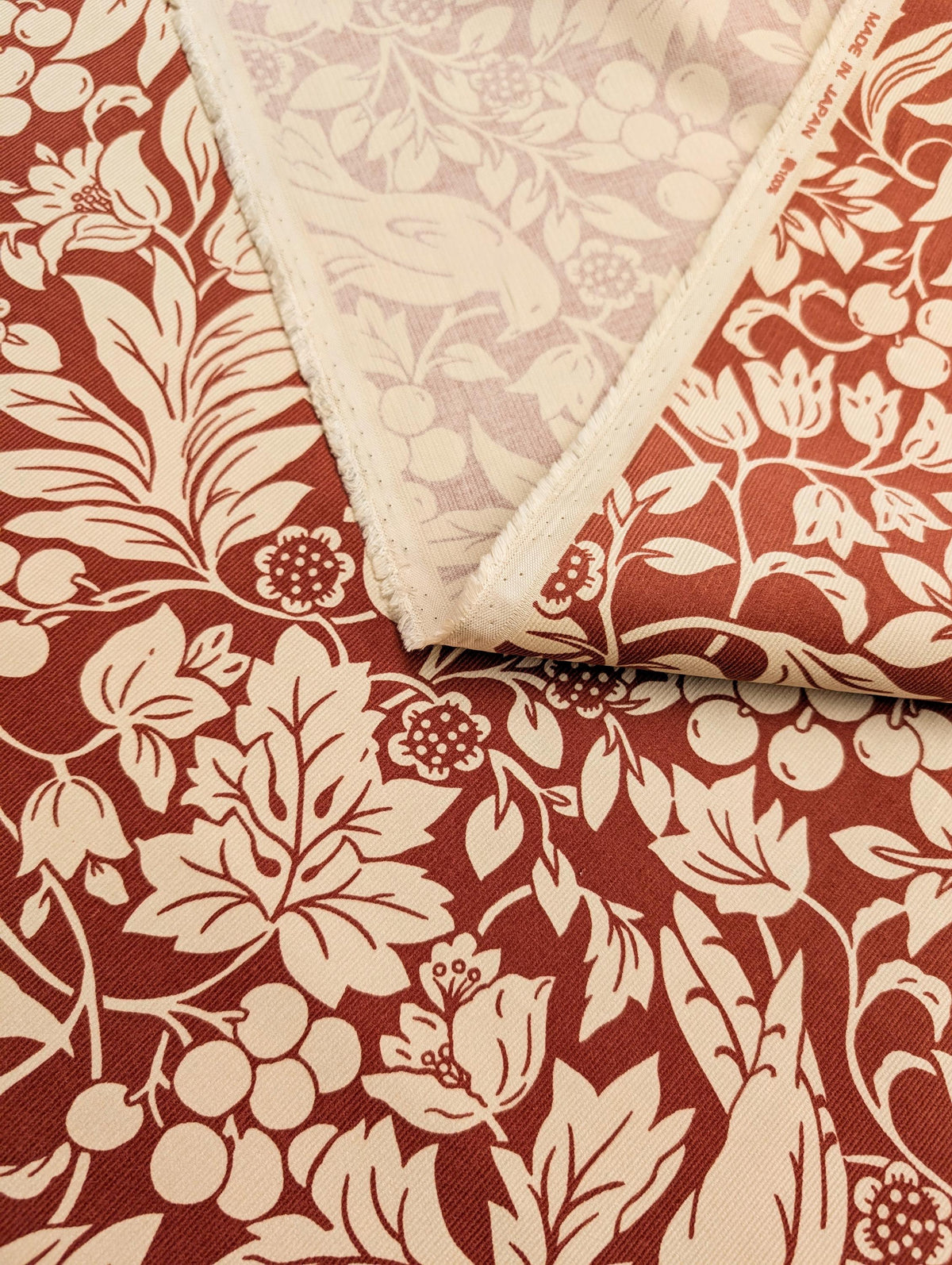 Kobayashi - NEW Botanical Doves Pin Wale Cotton Corduroy - Red & Ivory