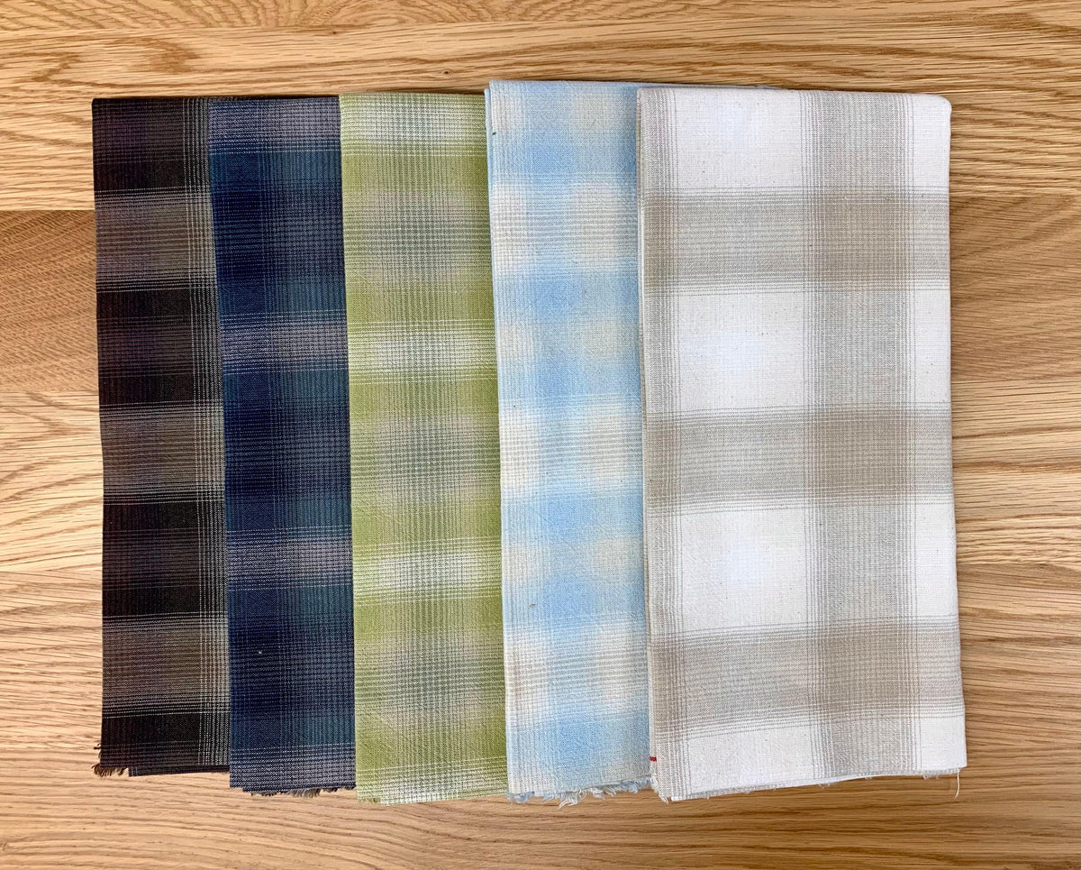 PRE-CUT Cosmo Japanese yarn dyed cotton taupe fabric half meter large plaid