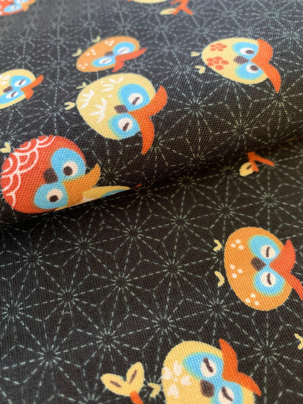 Yamaoka - Cute Owls Cotton Fabric - Black