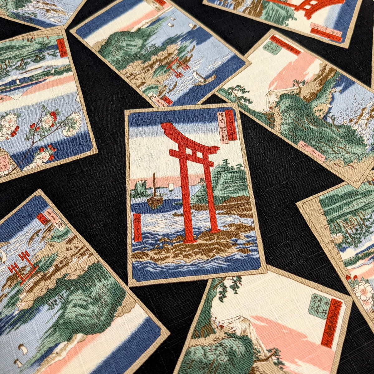 Japanese Postcards Hokkoh Japanese cotton dobby fabric 1025-105-3 E black