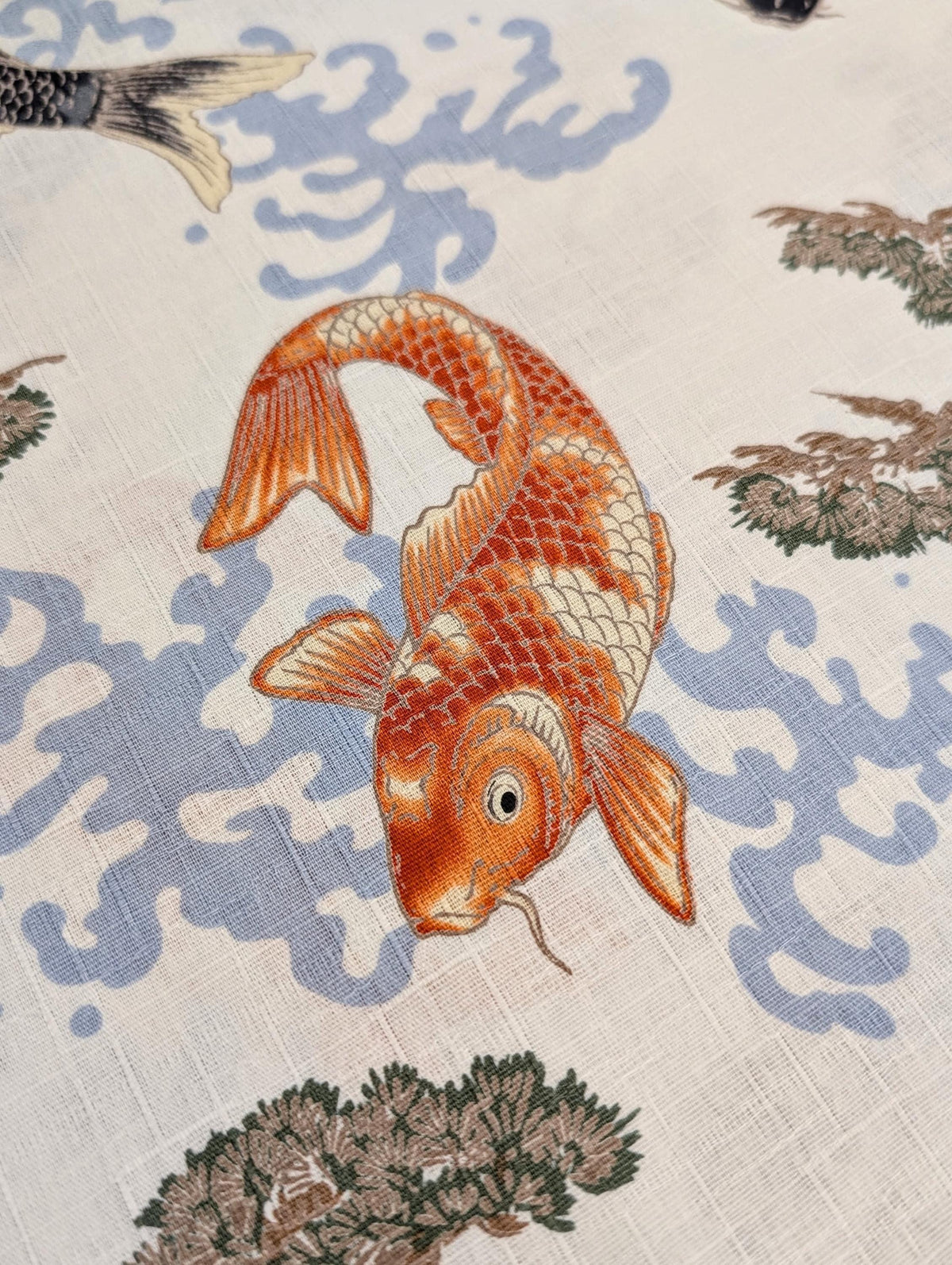Hokkoh - Hopping Koi Cotton Dobby - White