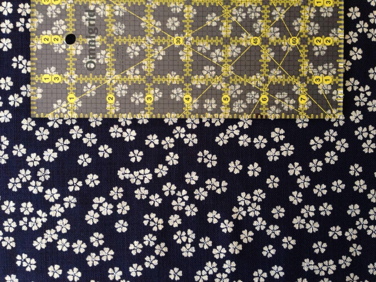 Sevenberry - Cherry Blossom Cotton Fabric - Navy Blue Beige