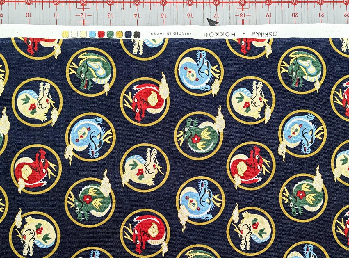Hokkoh - Little Dragons Cotton Fabric - Navy Blue