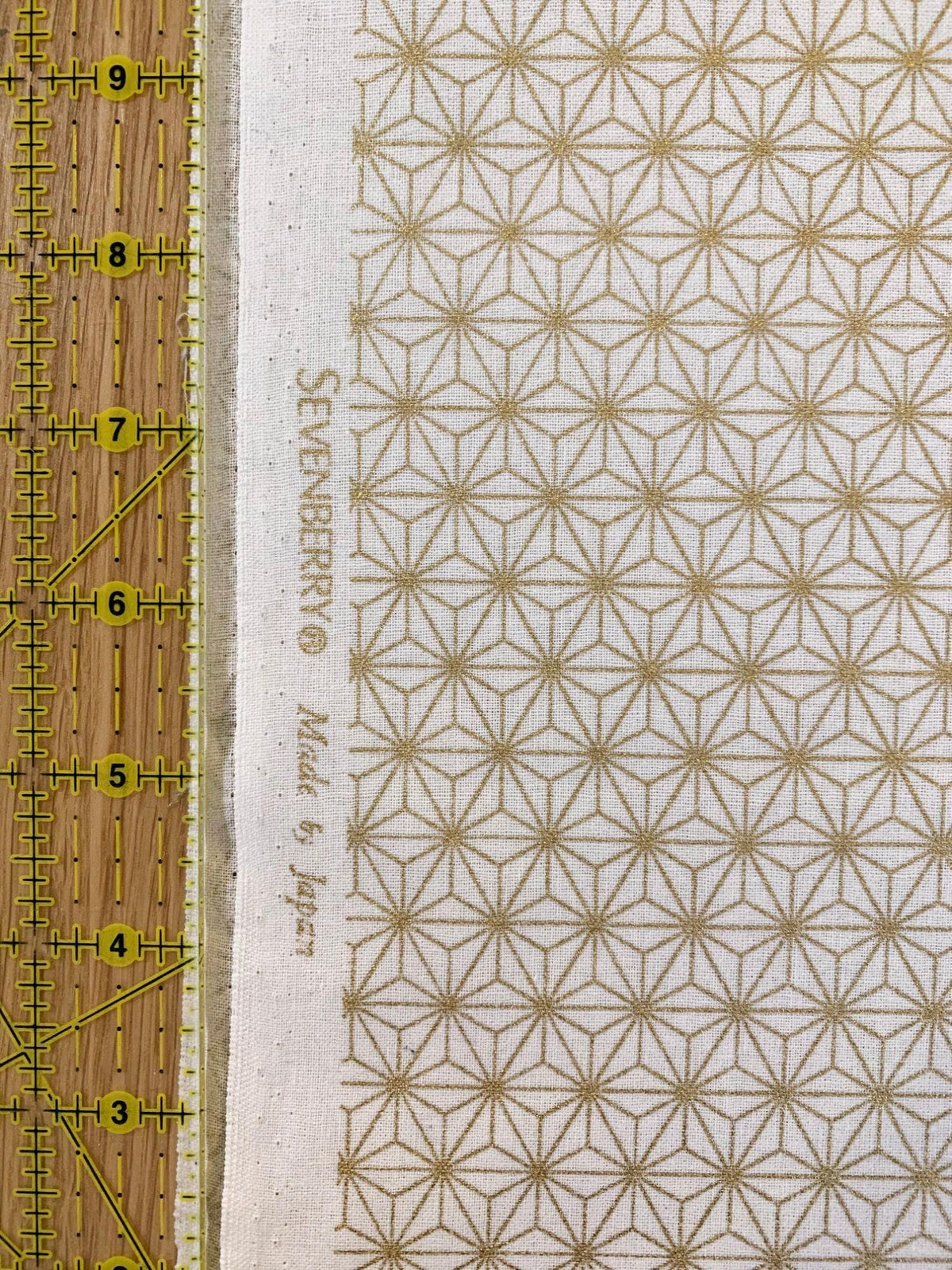 Sevenberry - Golden Asanoha Stars Cotton Fabric - White