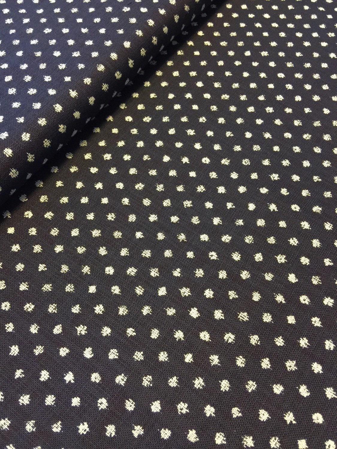 Sevenberry - Big Dot "Kasuri" Style Cotton Fabric - Navy Blue Beige