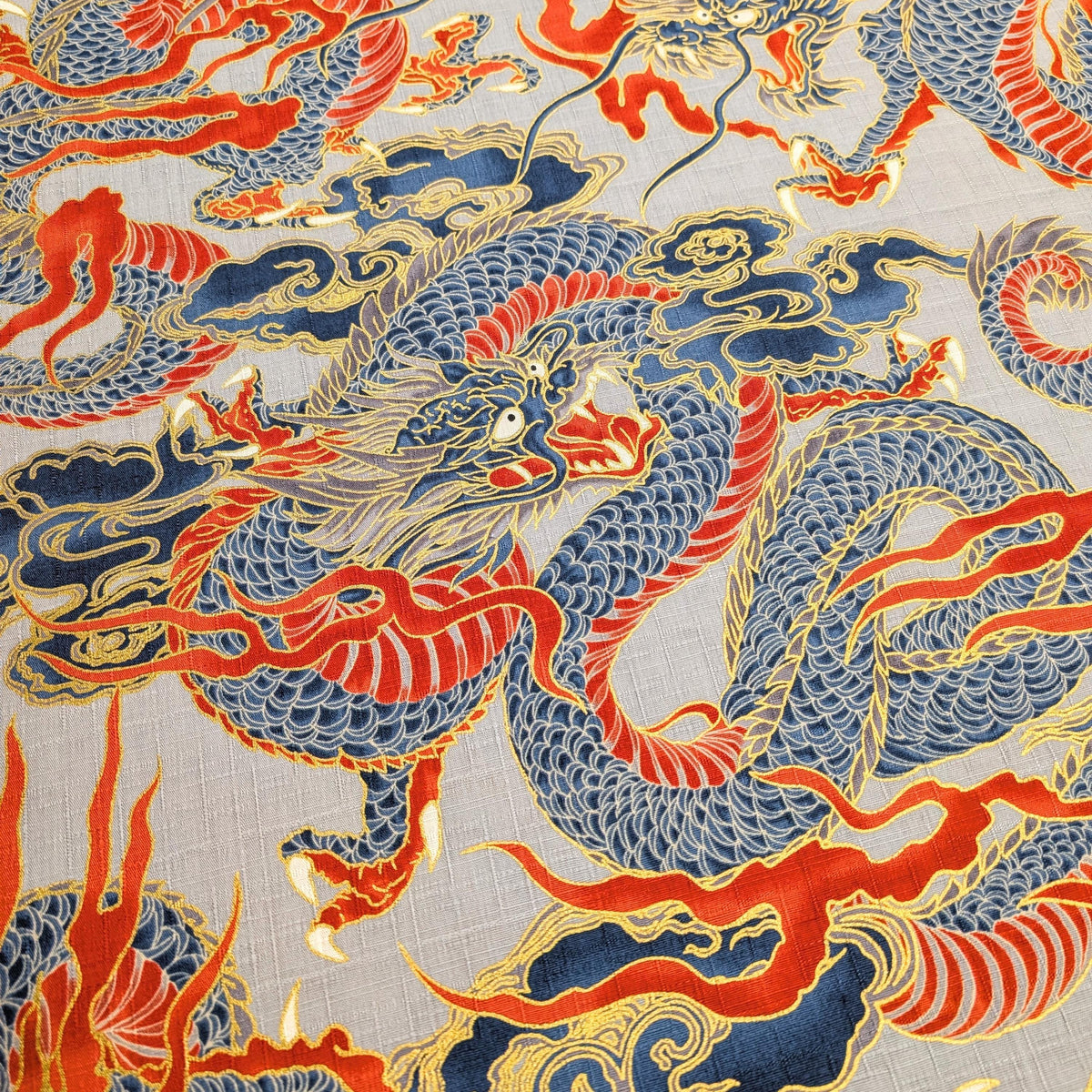 NEW Golden Dragons Hokkoh Japanese cotton dobby fabric 1025-100-1 C gray