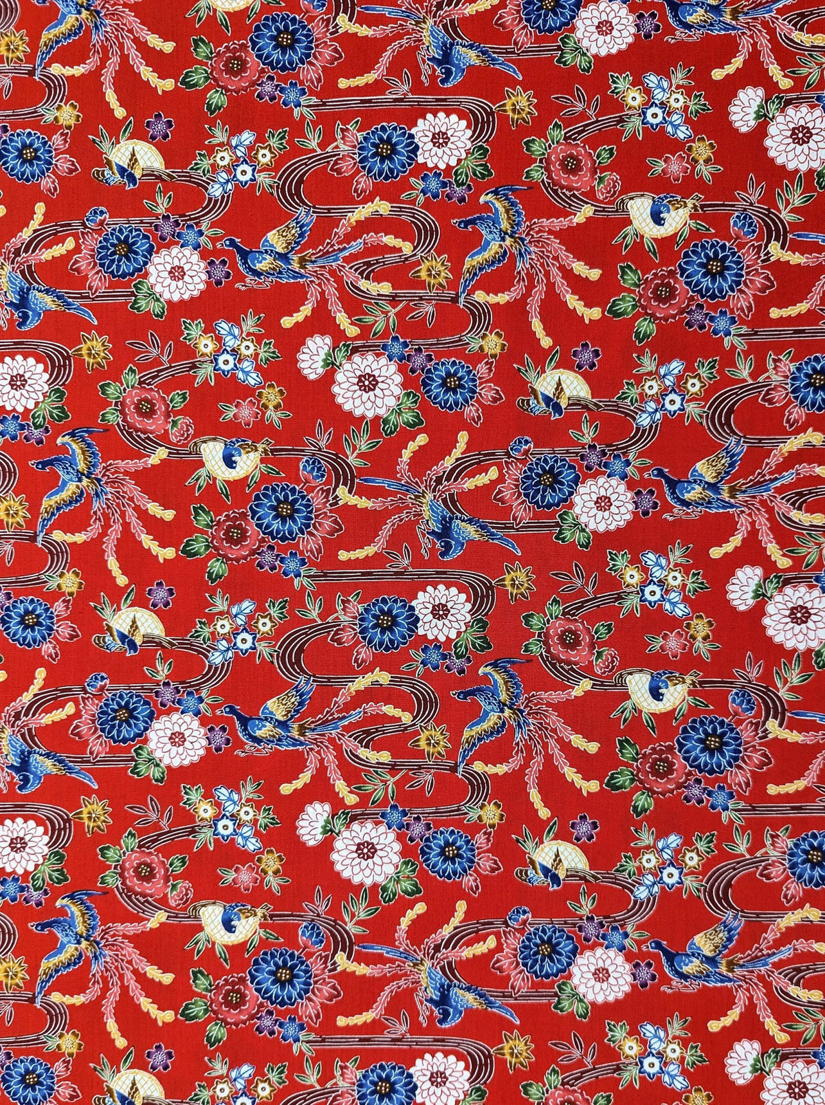 Cosmo - Bingata Phoenix and Flowers Cotton - Red