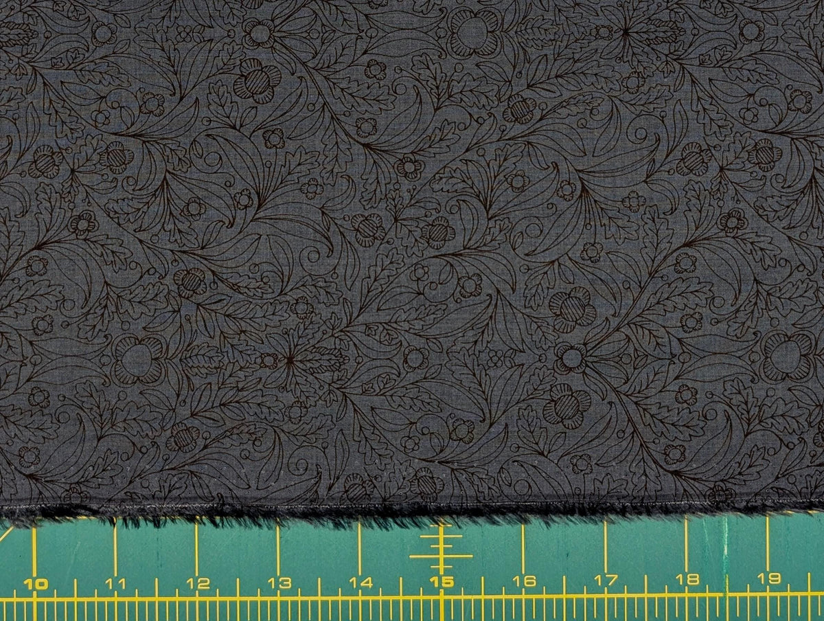 Hokkoh - Botanical Filigree Cotton Lawn - Blue and Black