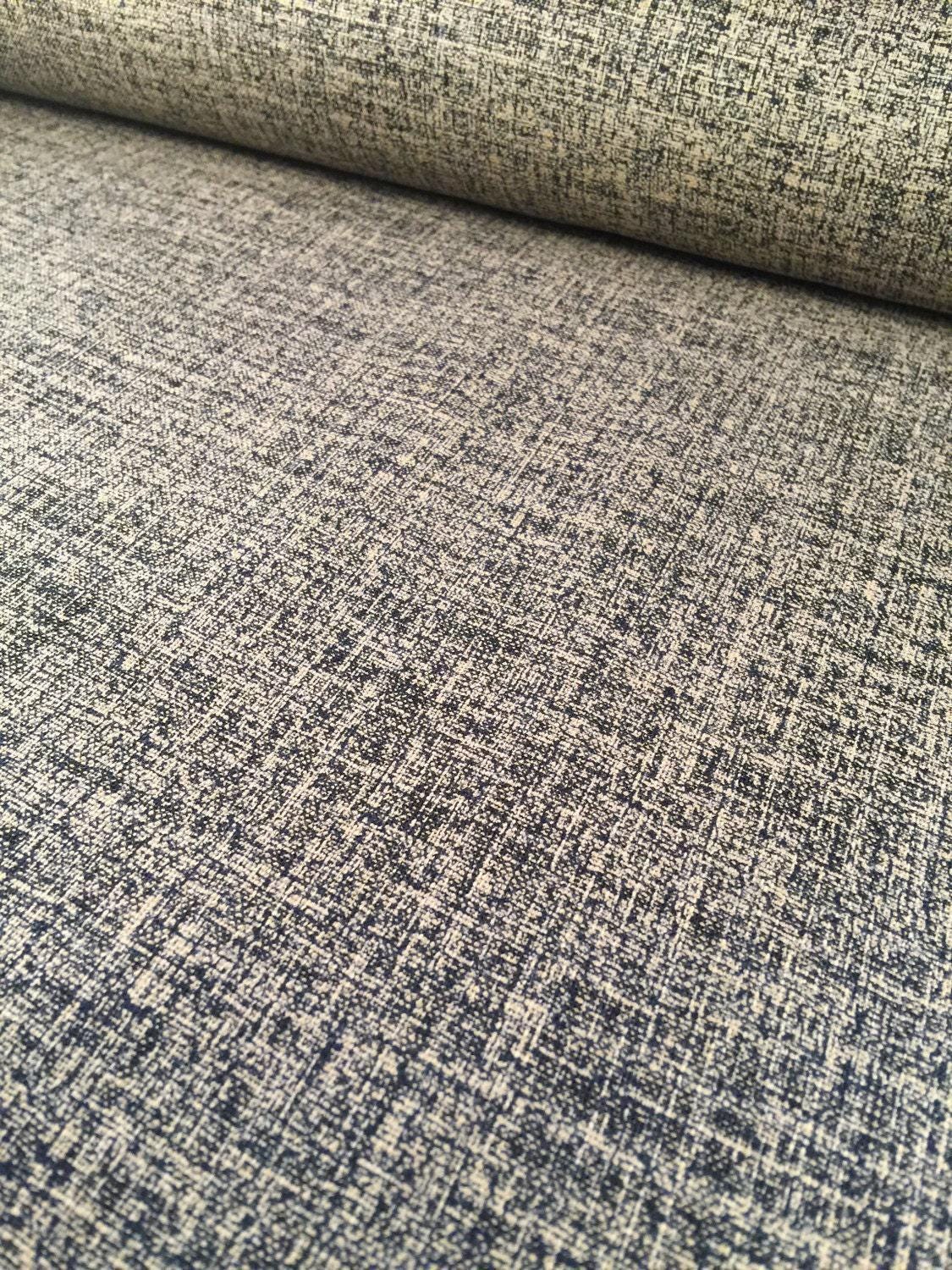 Sevenberry - Rustic Weave Print Cotton Fabric - Navy Blue Beige