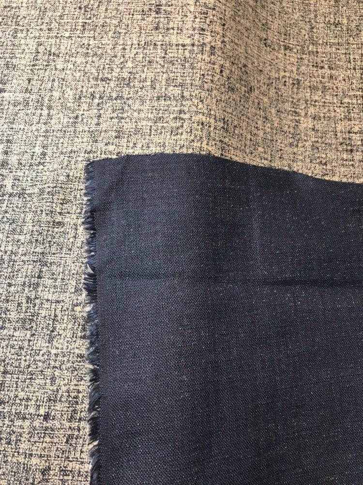 Sevenberry - Rustic Weave Print Cotton Fabric - Navy Blue Beige