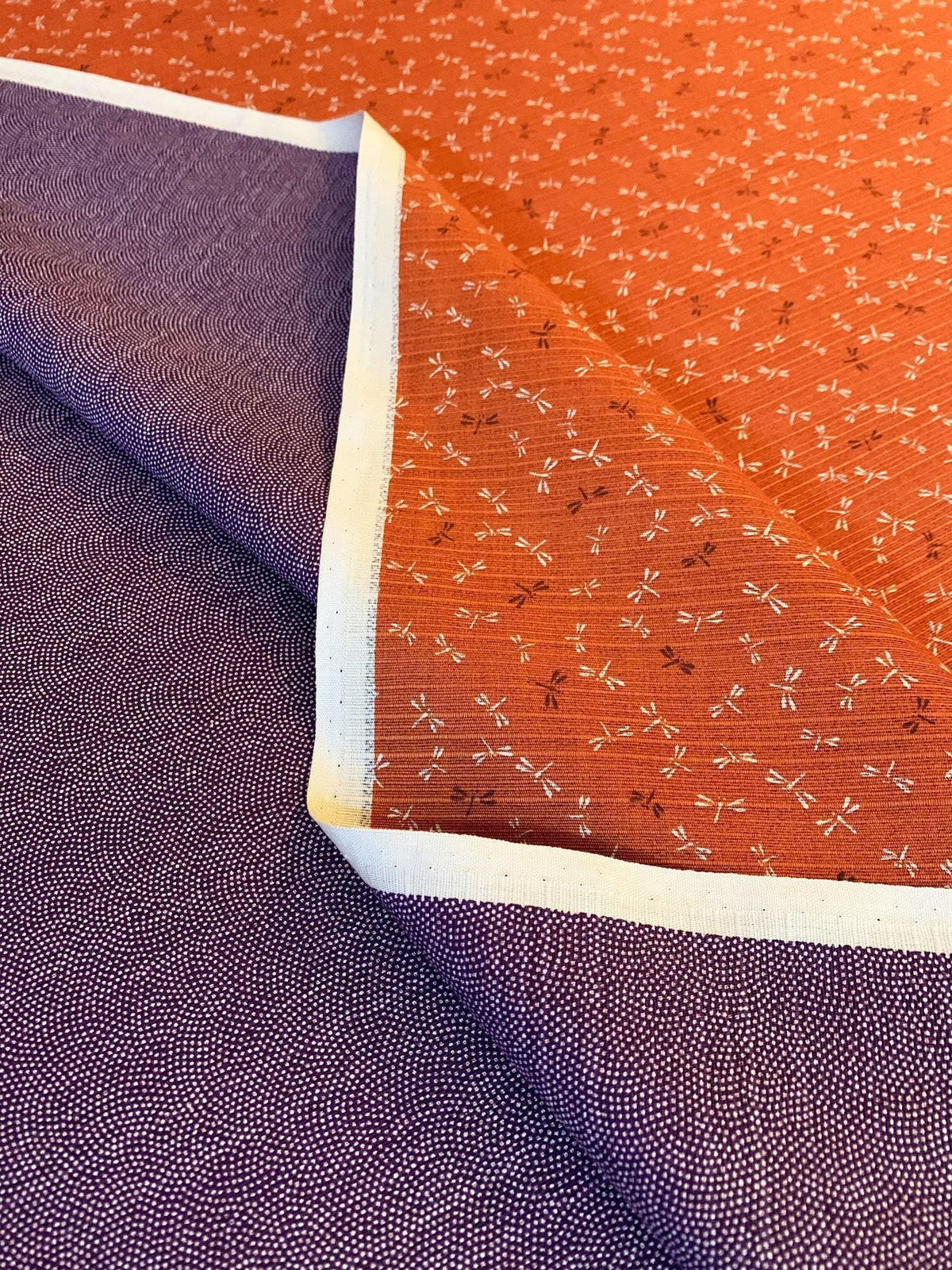 Sevenberry - Double Sided Dragonfly and Same-Komon Cotton Shantung - Orange Purple