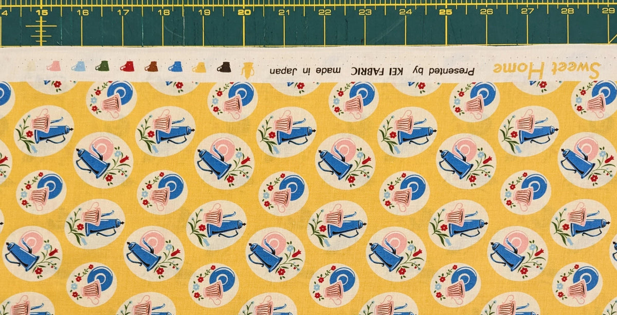 Kei - Tea Time and Flowers Cotton Fabric - Yellow