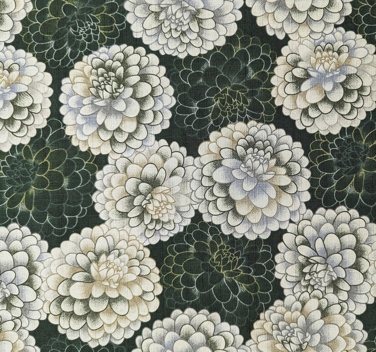 Kobayashi - Pompom Chrysanthemums Cotton Dobby - Green