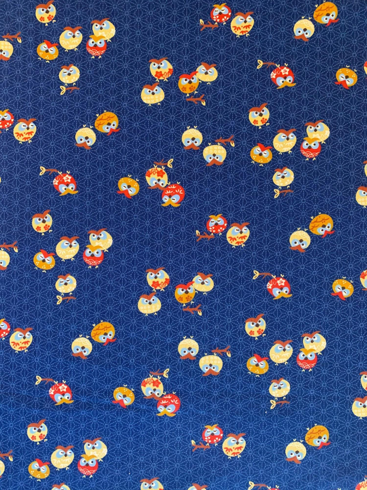 Cute Owls フクロウ 梟 Japanese cotton fabric Y-3060-28D blue