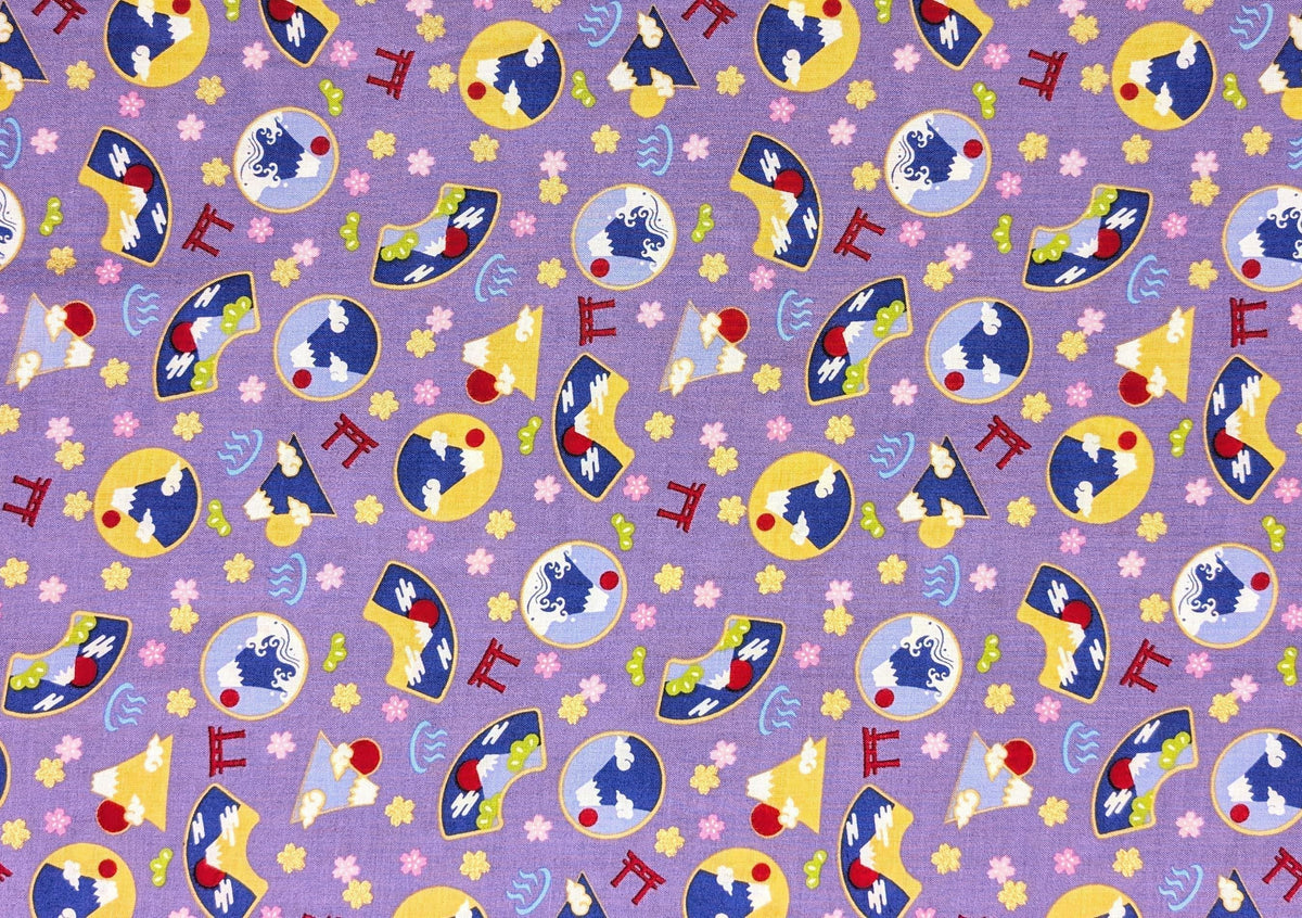 Asano - Mountain Onsen Cotton Fabric - Purple