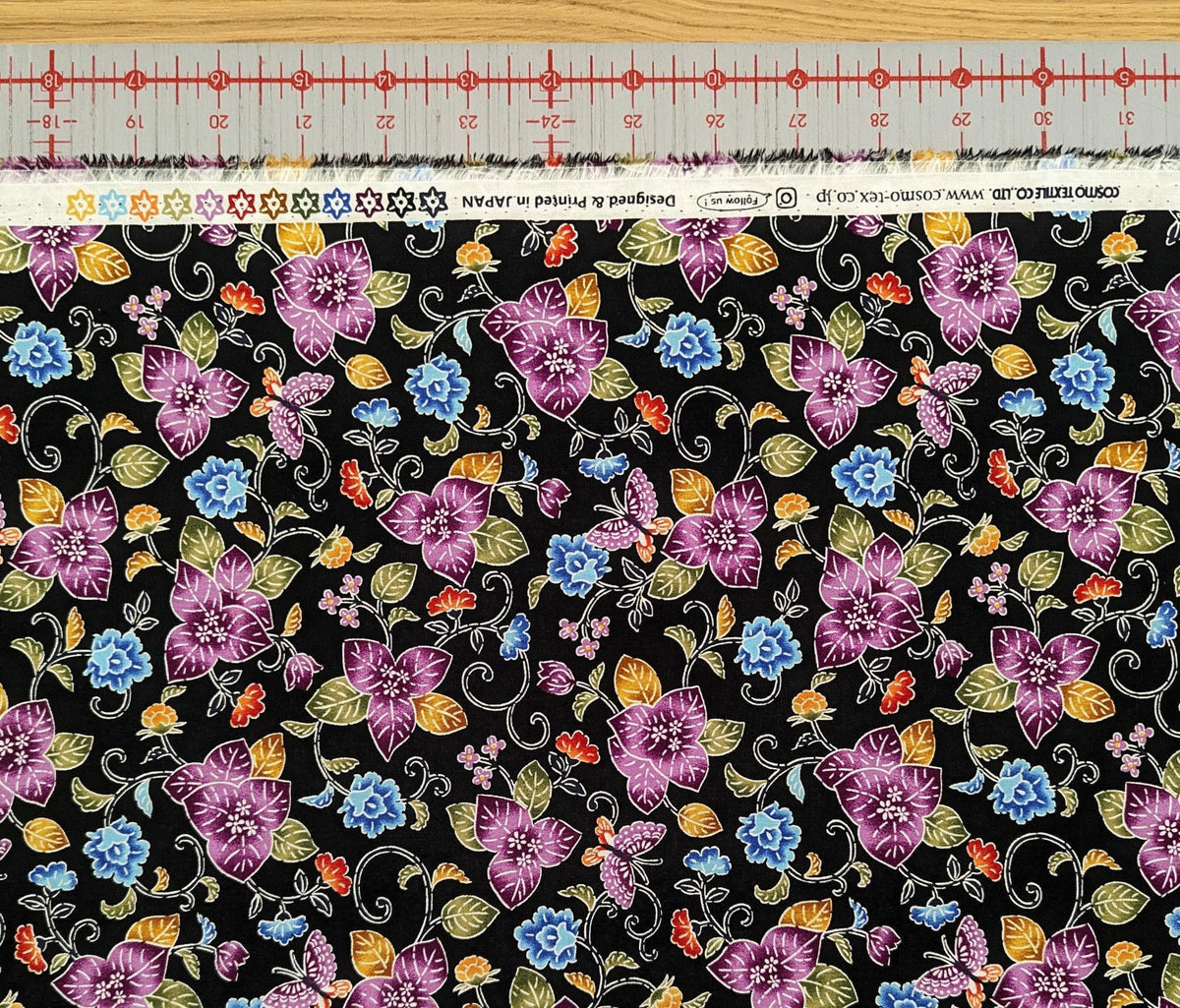 Cosmo - Tropical Bingata Flowers Cotton - Black