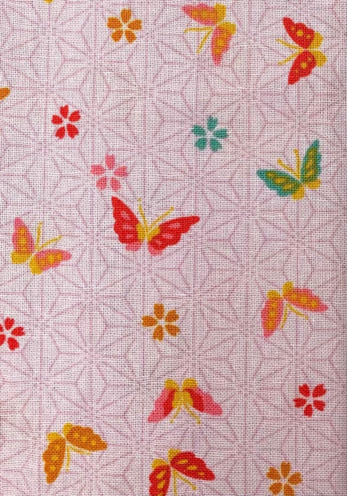 Sevenberry - Little Butterflies and Asanoha Stars Cotton Fabric - Pale Pink