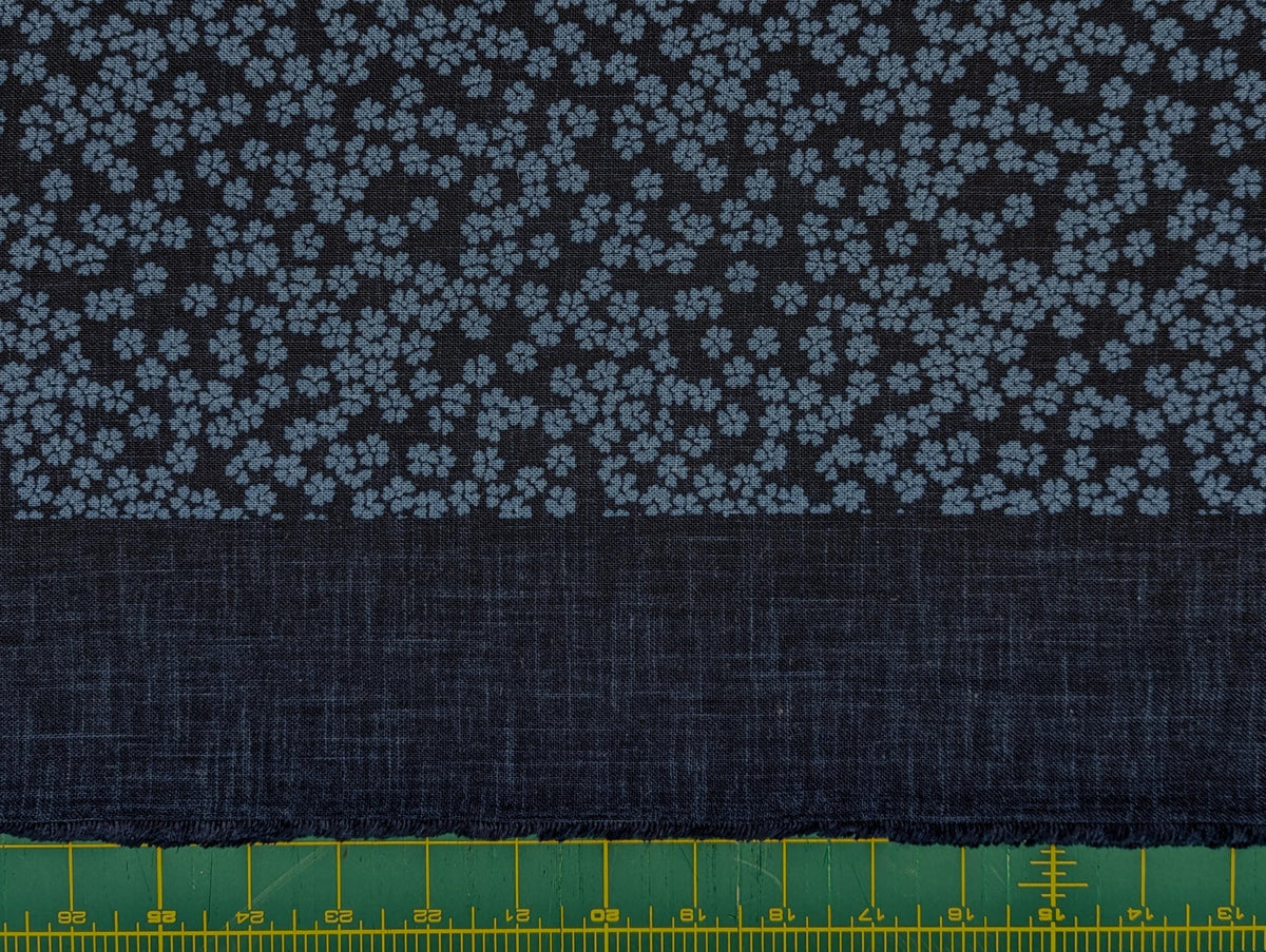 Kurenai - Hand Stenciled Cherry Blossoms Cotton - Blue