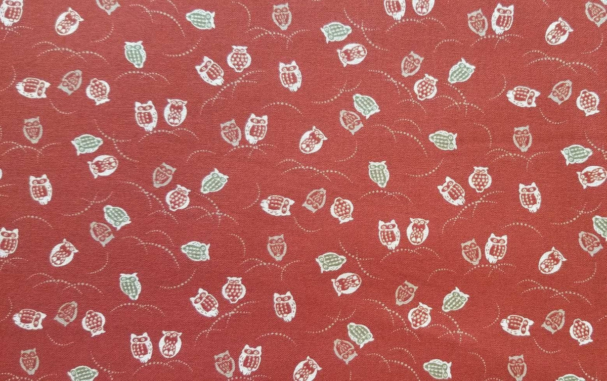 Sevenberry - Owls Cotton Fabric - Red