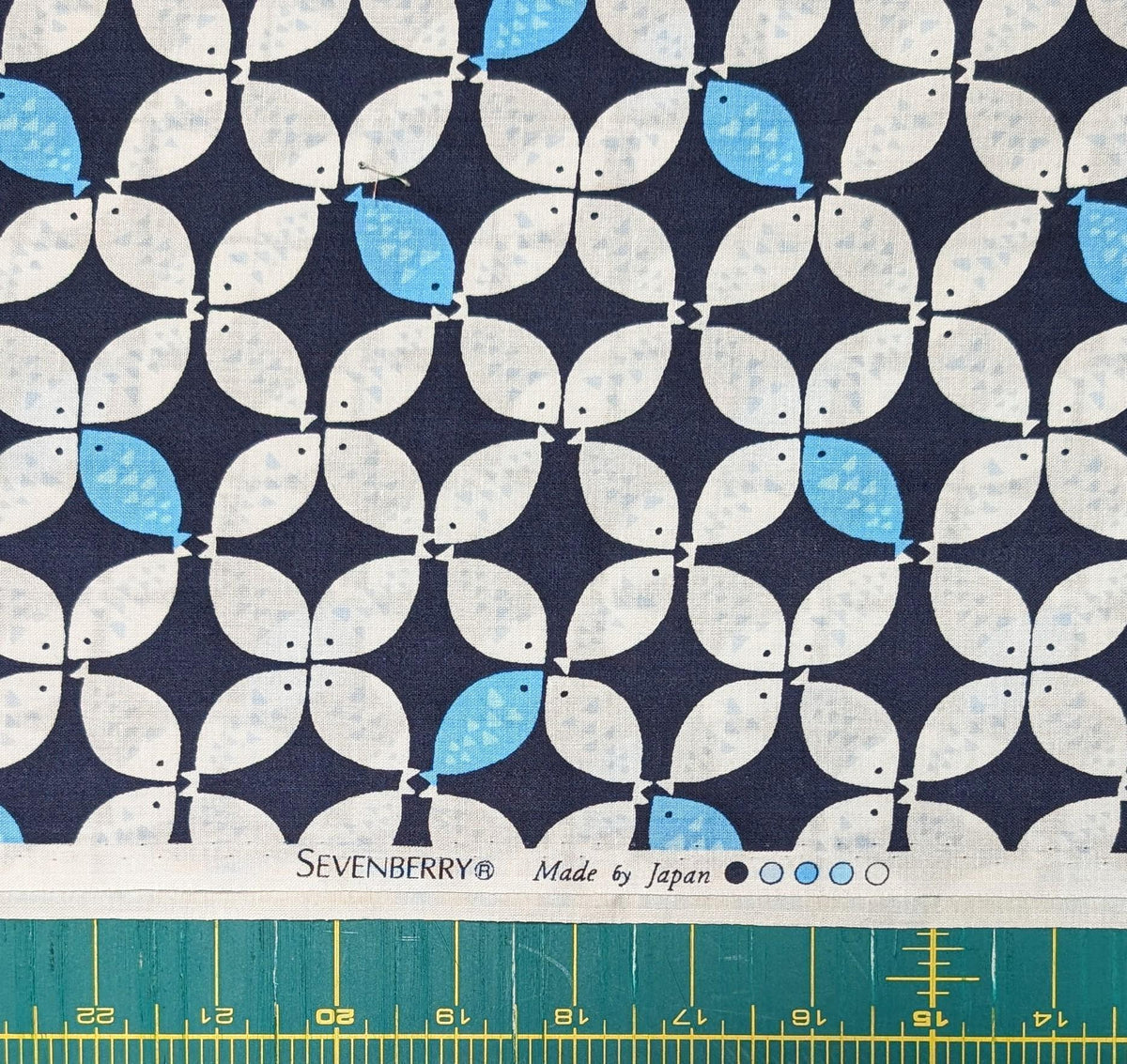 Sevenberry - Shippō Fish Cotton Fabric - White and Blue