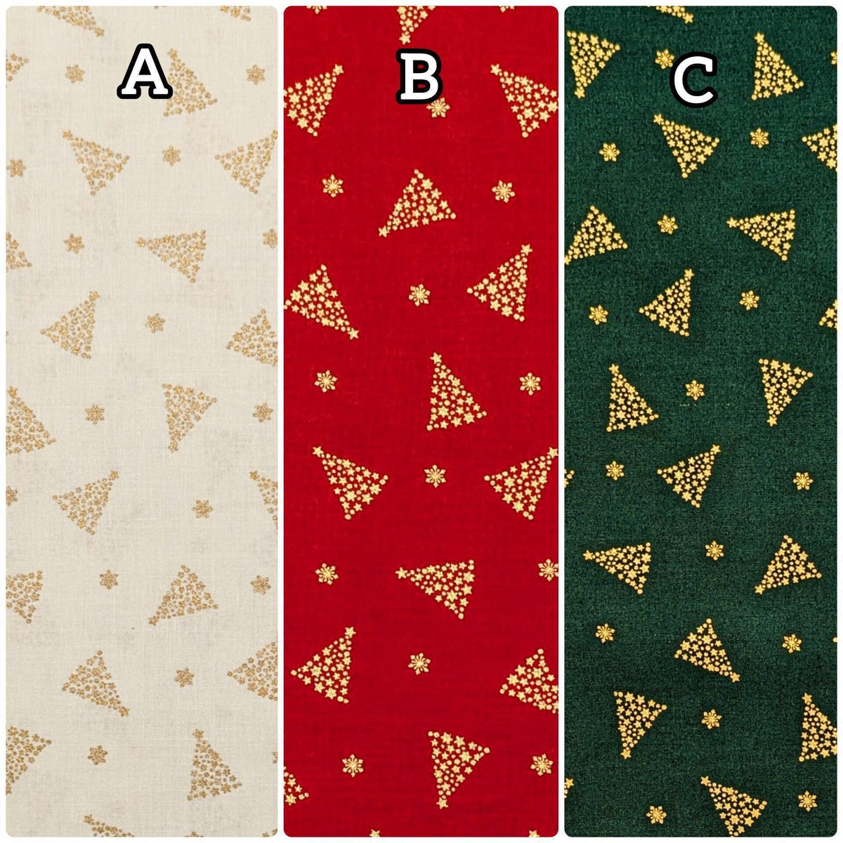 Hishiei - Golden Holiday Trees Cotton Fabric - White