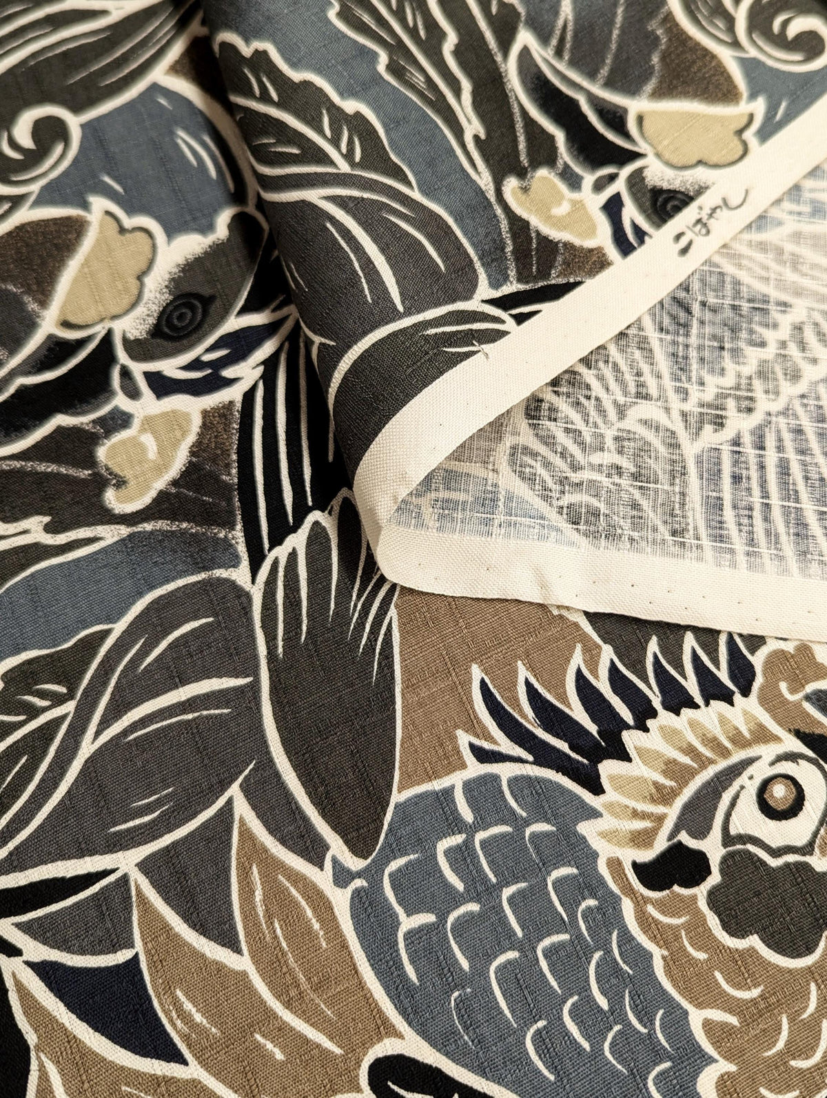 Kobayashi - Rising Phoenixes Cotton Dobby - Beige and Black