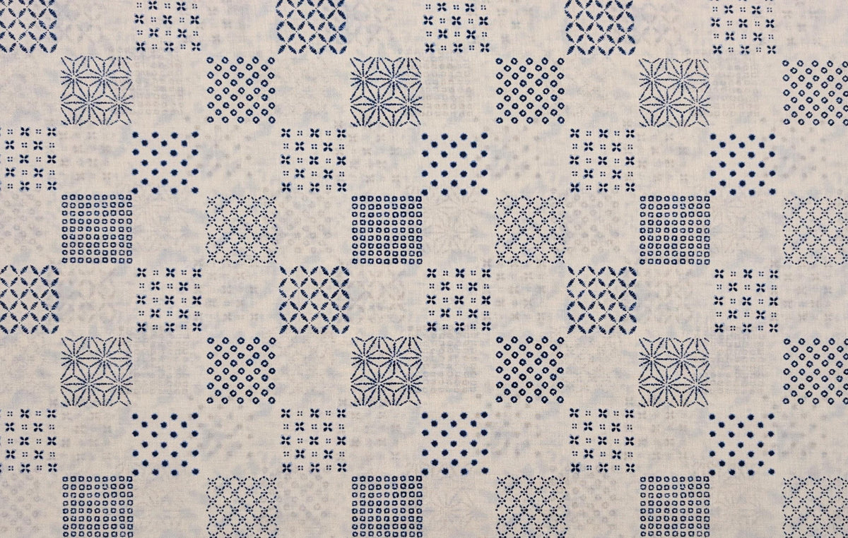 Sevenberry - Patterned Squares Shibori-Style Collection Cotton Fabric - White