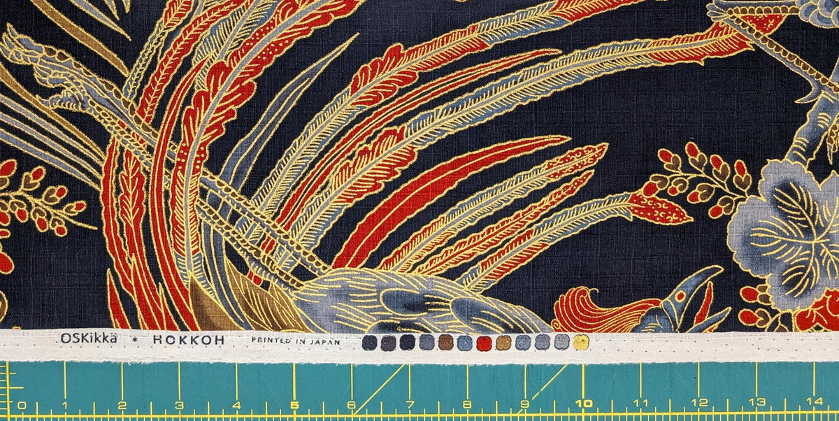 NEW Golden Phoenix Hokkoh Japanese cotton dobby fabric 1024-1110-1 D navy