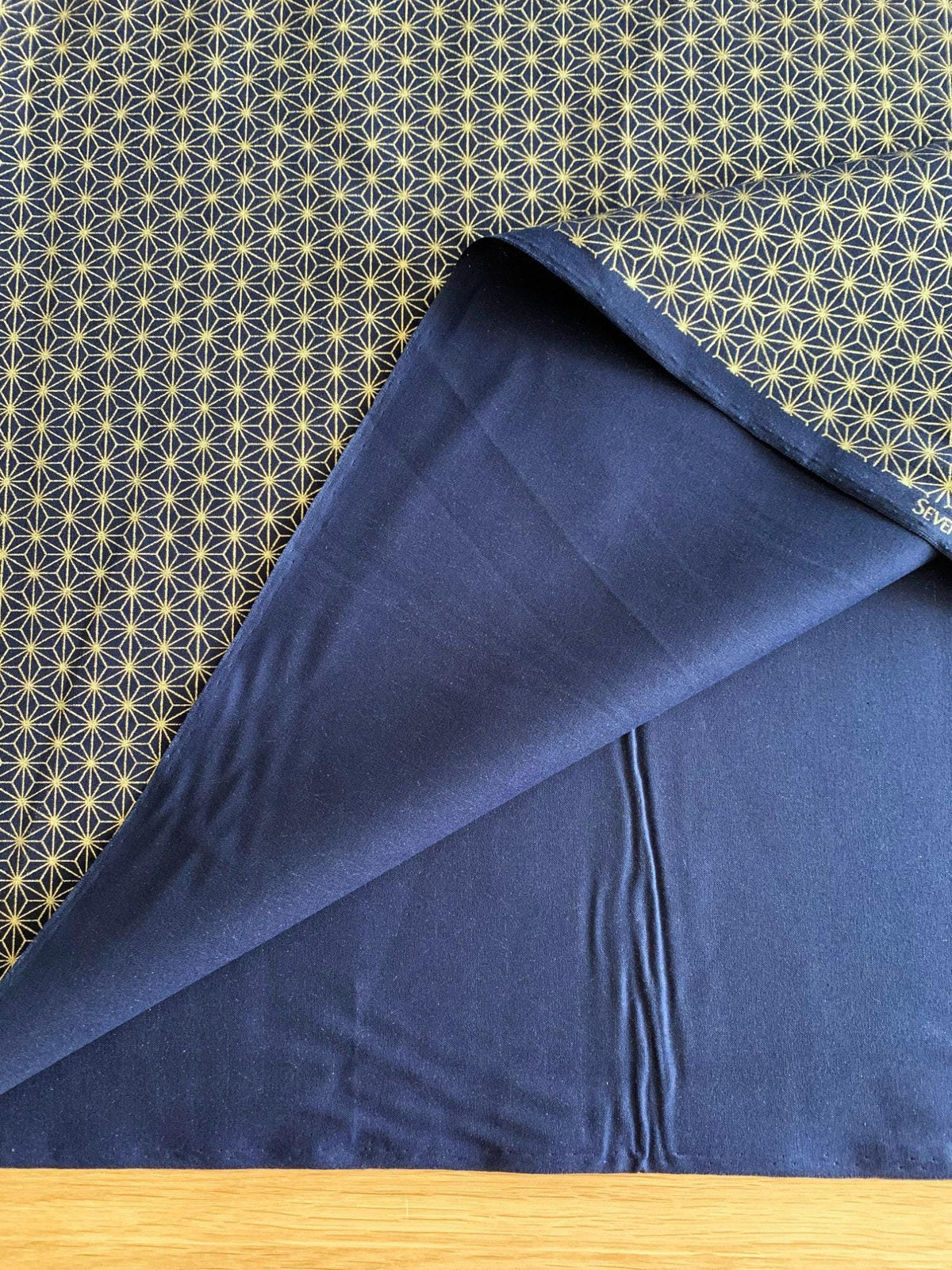 Sevenberry - Golden Asanoha Stars Cotton Fabric - Blue